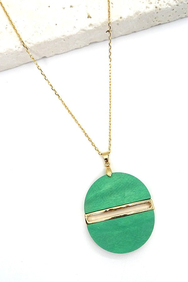 Double Half Moon Wood Pendant Necklace