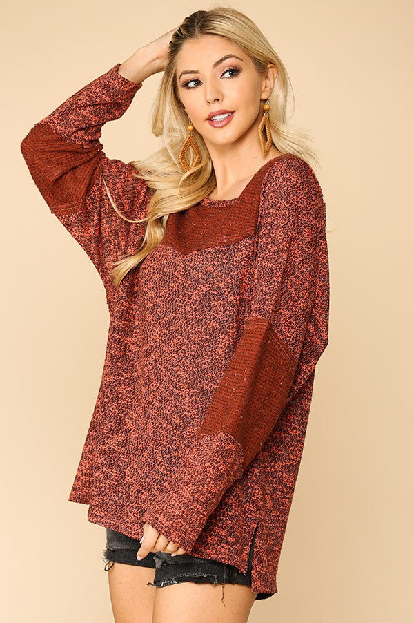 Multi Textured Dolman Sleeve Knit Sweater Top