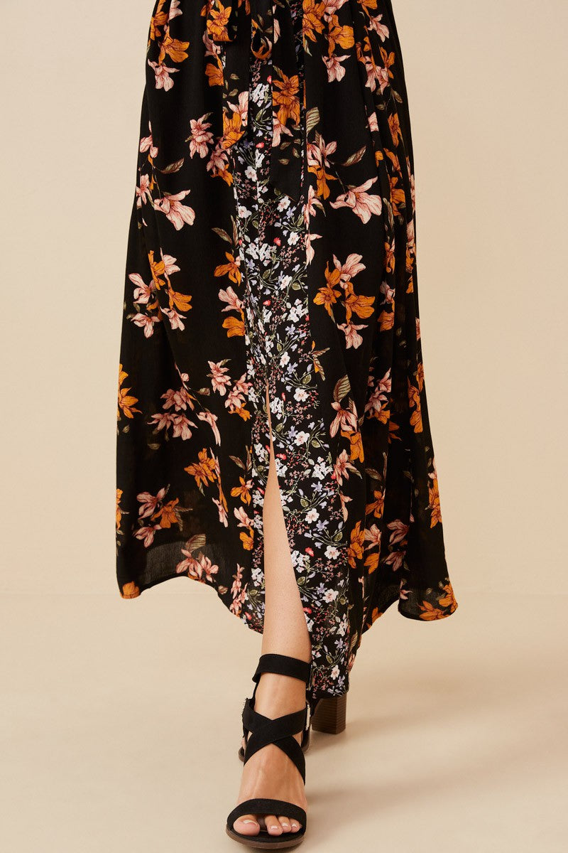 Mixed Floral Sleeveless Belted Dress