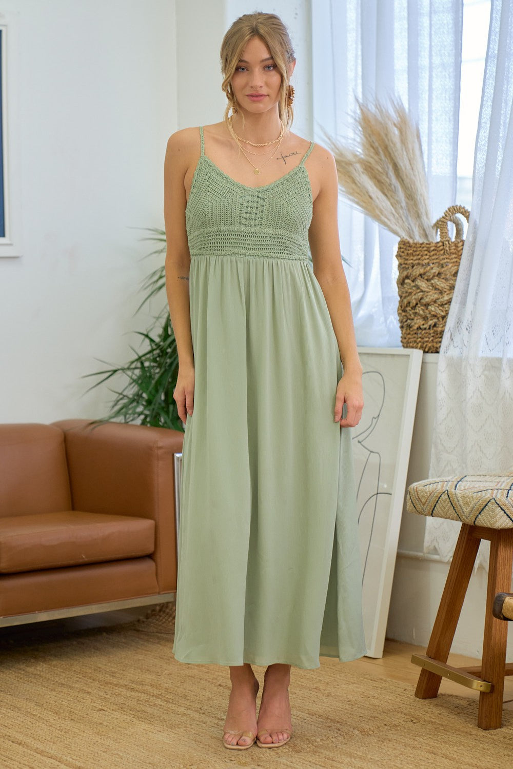 Maxi Dress With Crochet Trim At Top