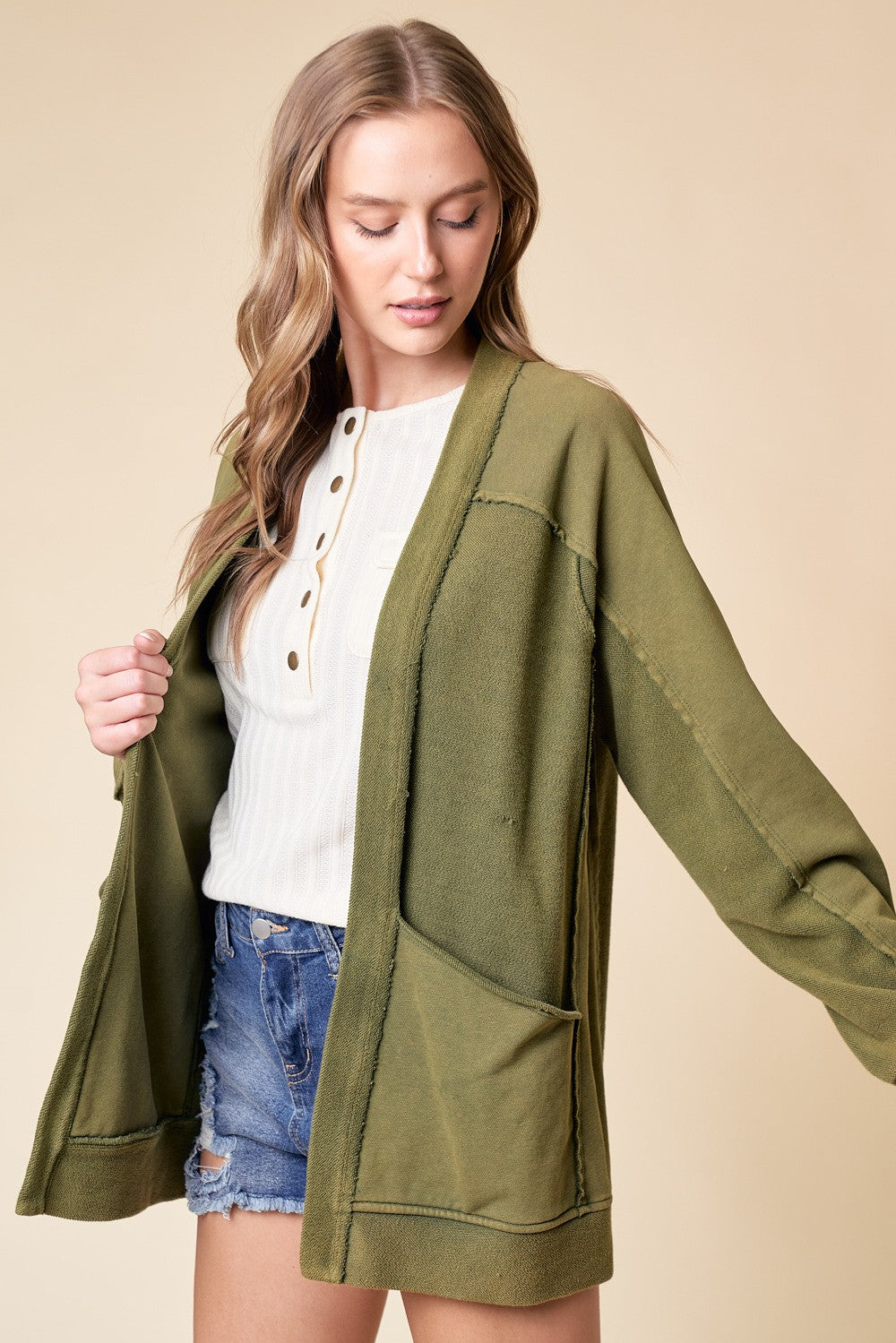 Washed Oversized Pocket Front Cardigan