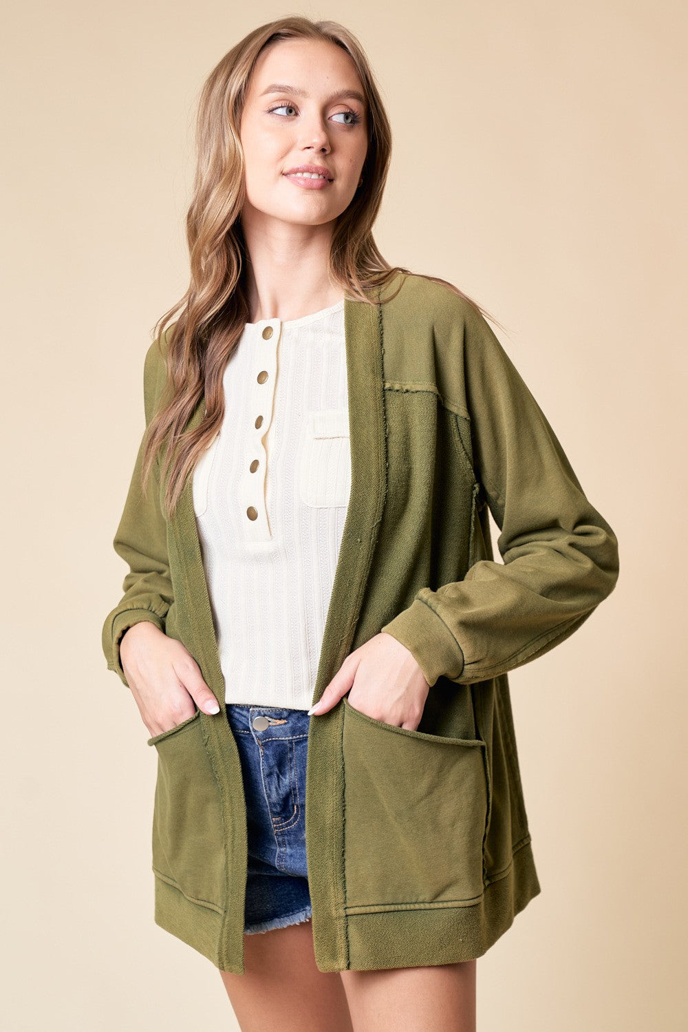 Washed Oversized Pocket Front Cardigan