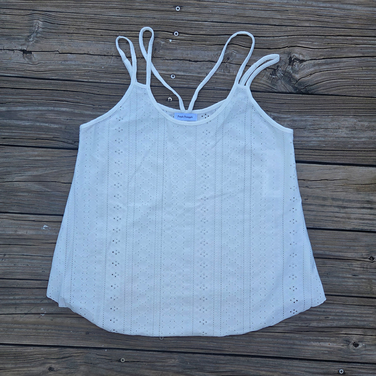 Eyelet Double Strap Detail Tank (White)