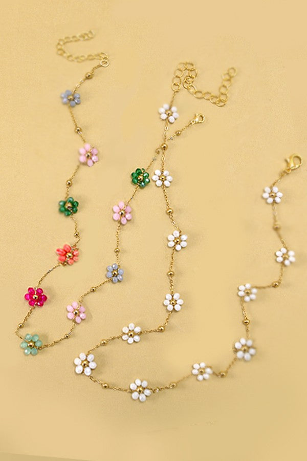 Multi Beaded Flower Charm Necklace - Multi Color