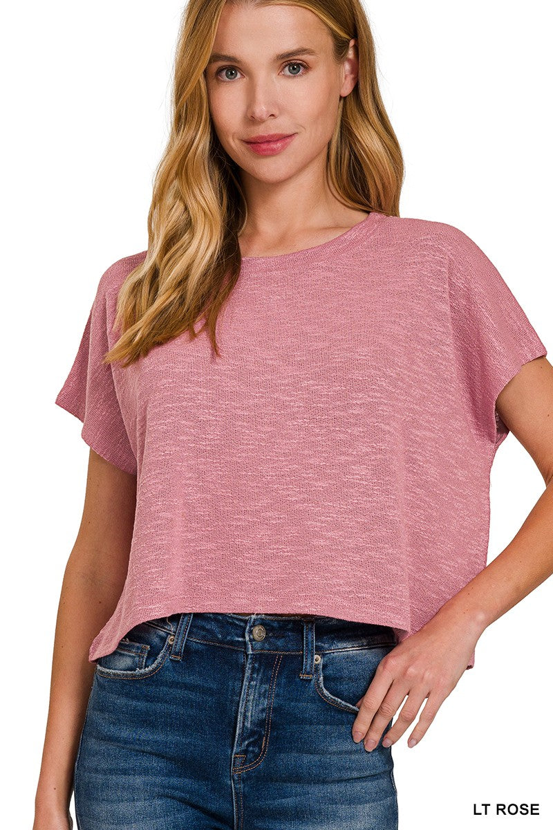 Round Neck Slub Cropped Top