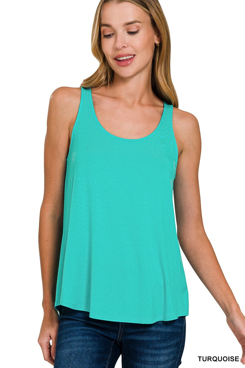 Flowy Hem Rayon Sleeveless Tank Top - TEAL
