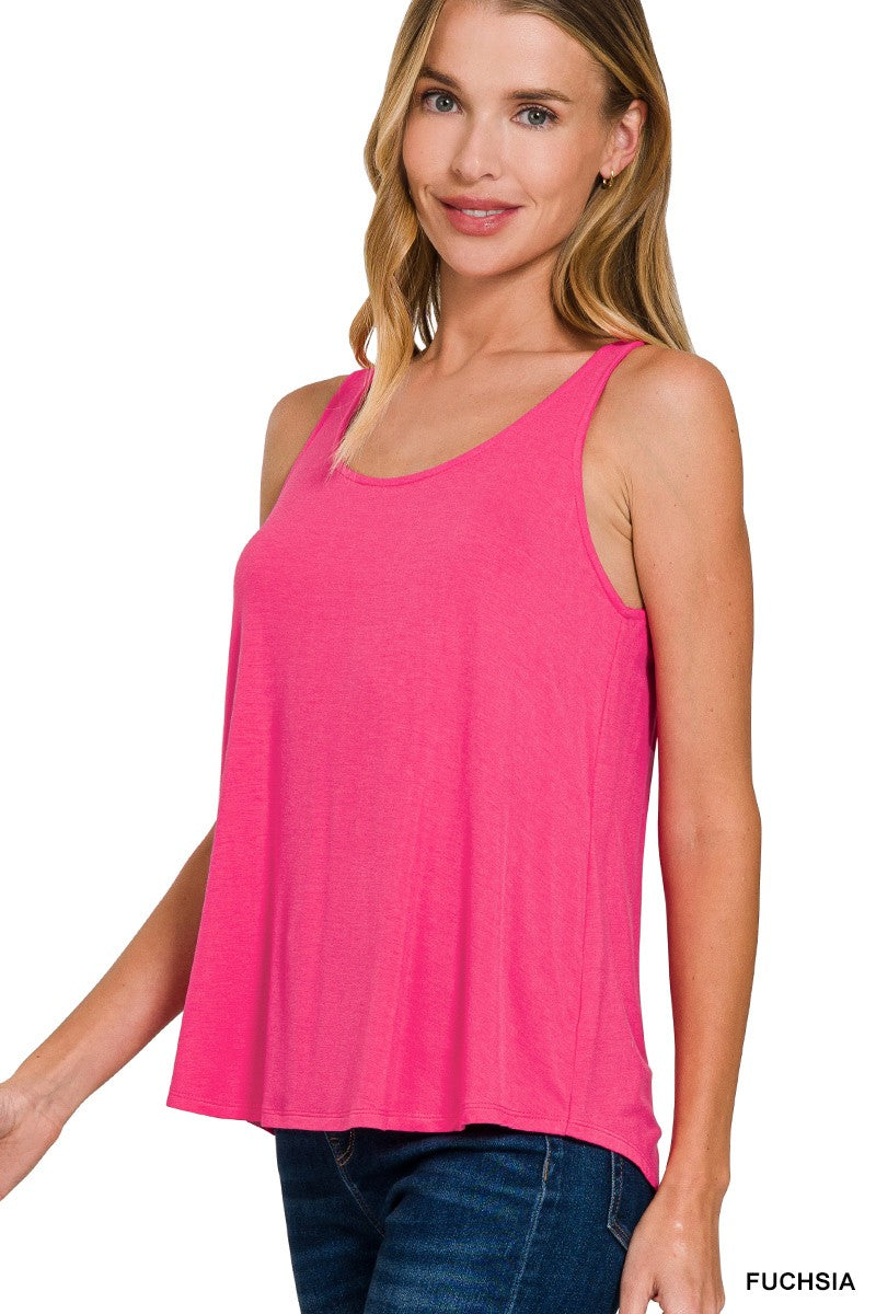 Flowy Hem Rayon Sleeveless Tank Top - PINK