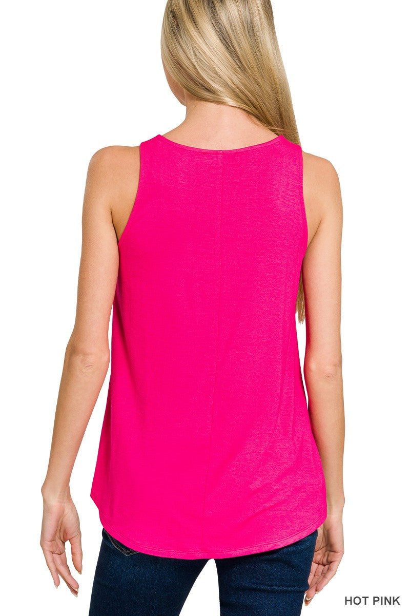 Flowy Hem Rayon Sleeveless Tank Top - PINK