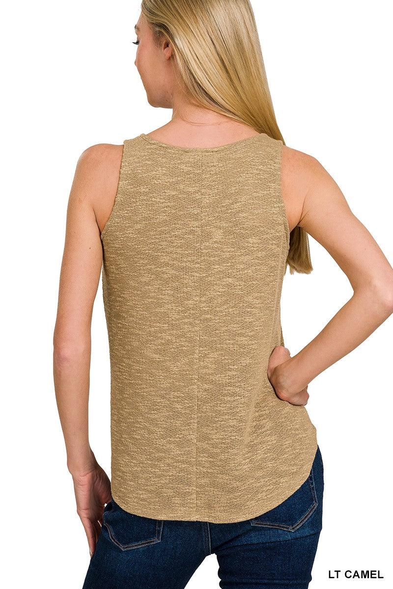 V Neck Slub Hacci Cami Top - Dark Brush Brown