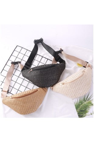 Straw Woven Crossbody Fanny Belt Bag -IVORY