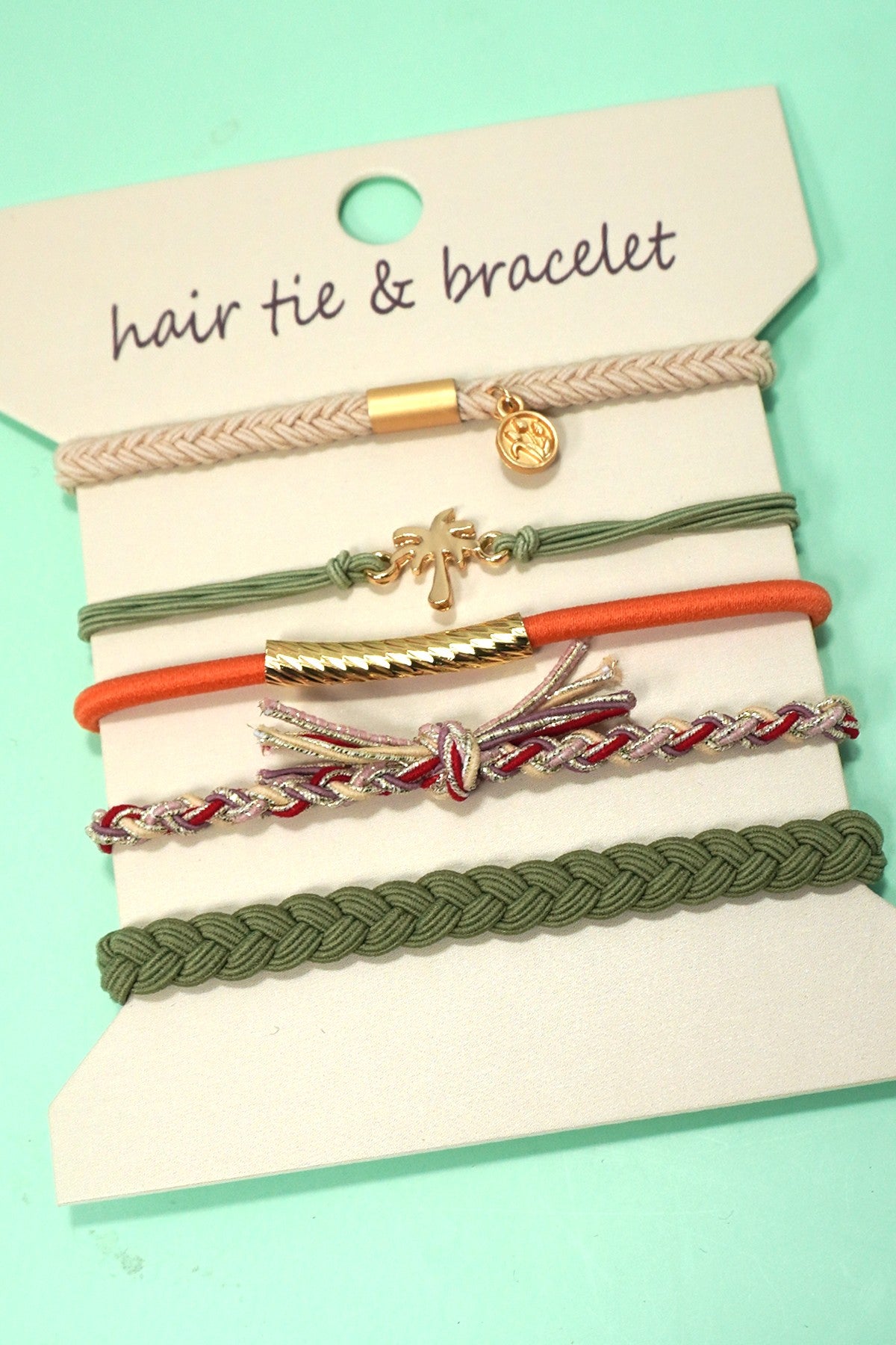 Dual Hair Tie & Bracelets - Palm Tree