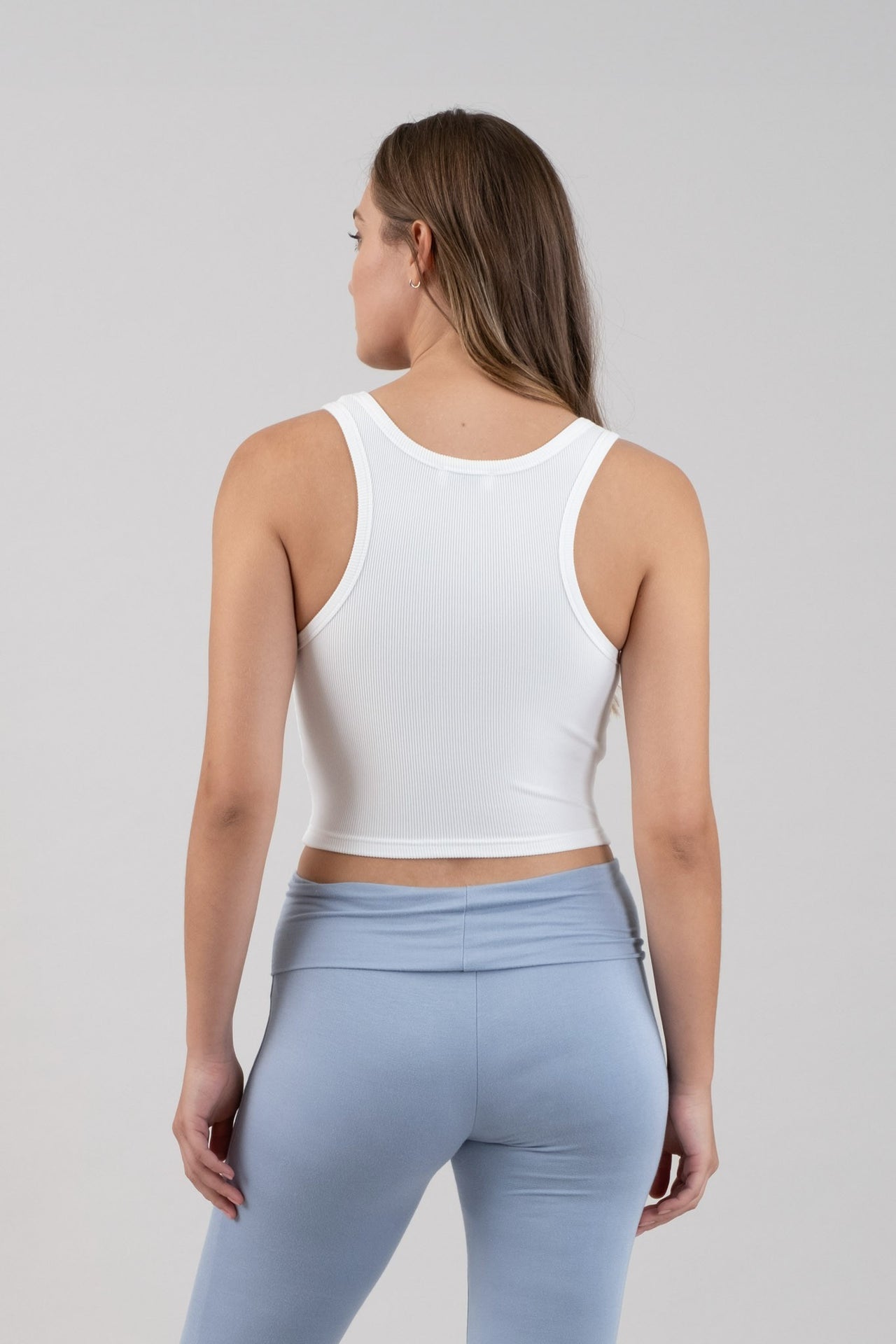 Scoop Neck Sleeveless Cropped Knit Tank Top - White