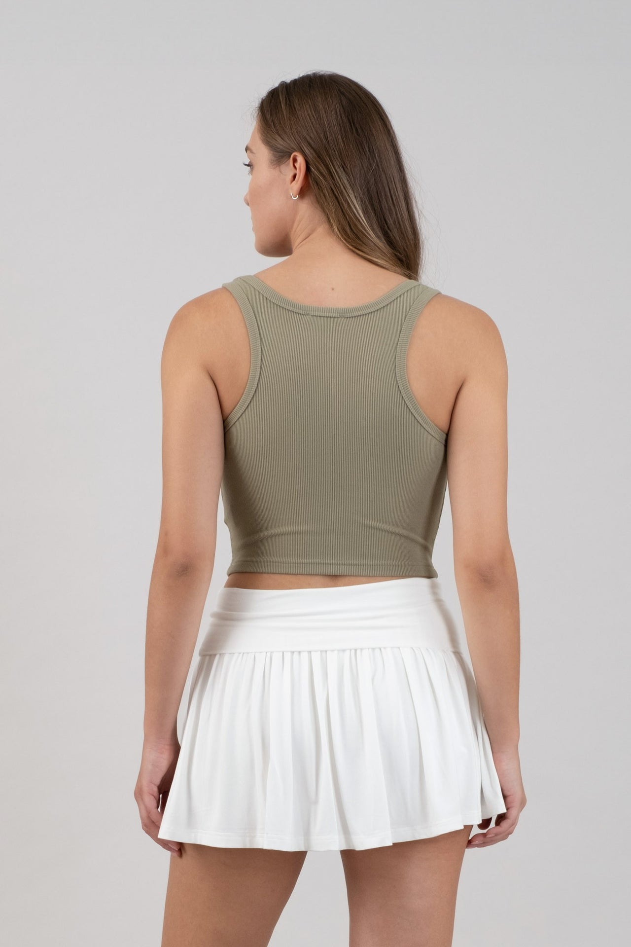 Scoop Neck Sleeveless Cropped Knit Tank Top - Light Olive
