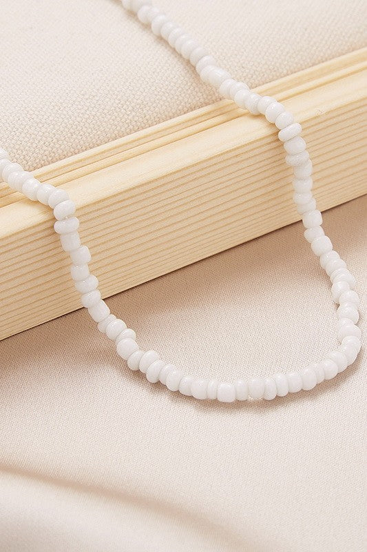Locally Made Summer Beach Single Beaded Necklace - White