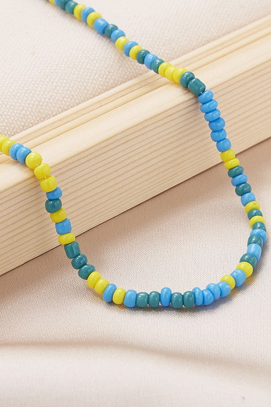 Locally Made Summer Beach Single Beaded Necklace - Teal/Yellow