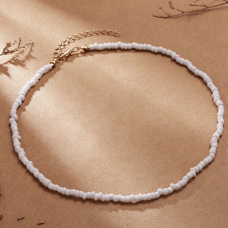 Locally Made Summer Beach Single Beaded Necklace - White