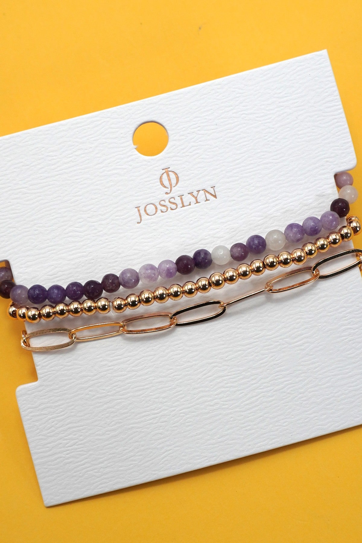 Multi Layer Natural Stone Ball Chain Link Bracelet - Amethyst