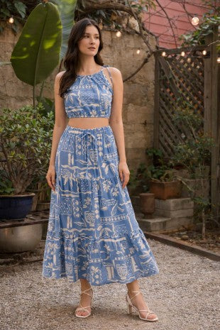 Boho Floral Print Tie Strap Halter Crop Top