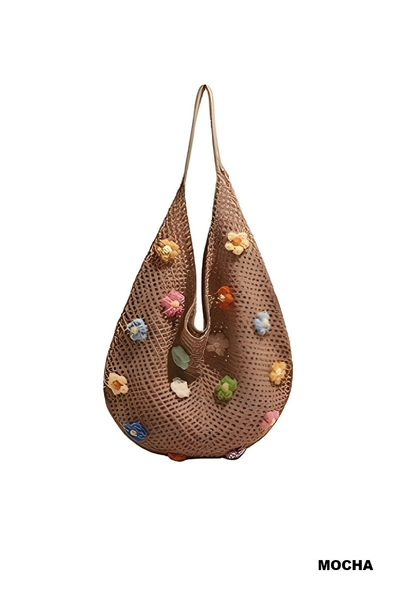 Floral Knitted Hollow Out Tote Bag