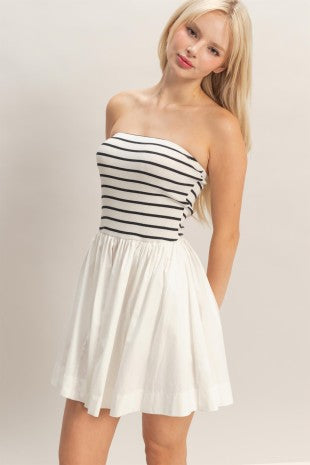 Strapless Striped Flowy Mini Dress