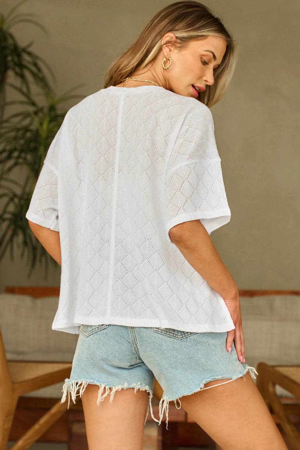 White V Neck Knit Oversize Top