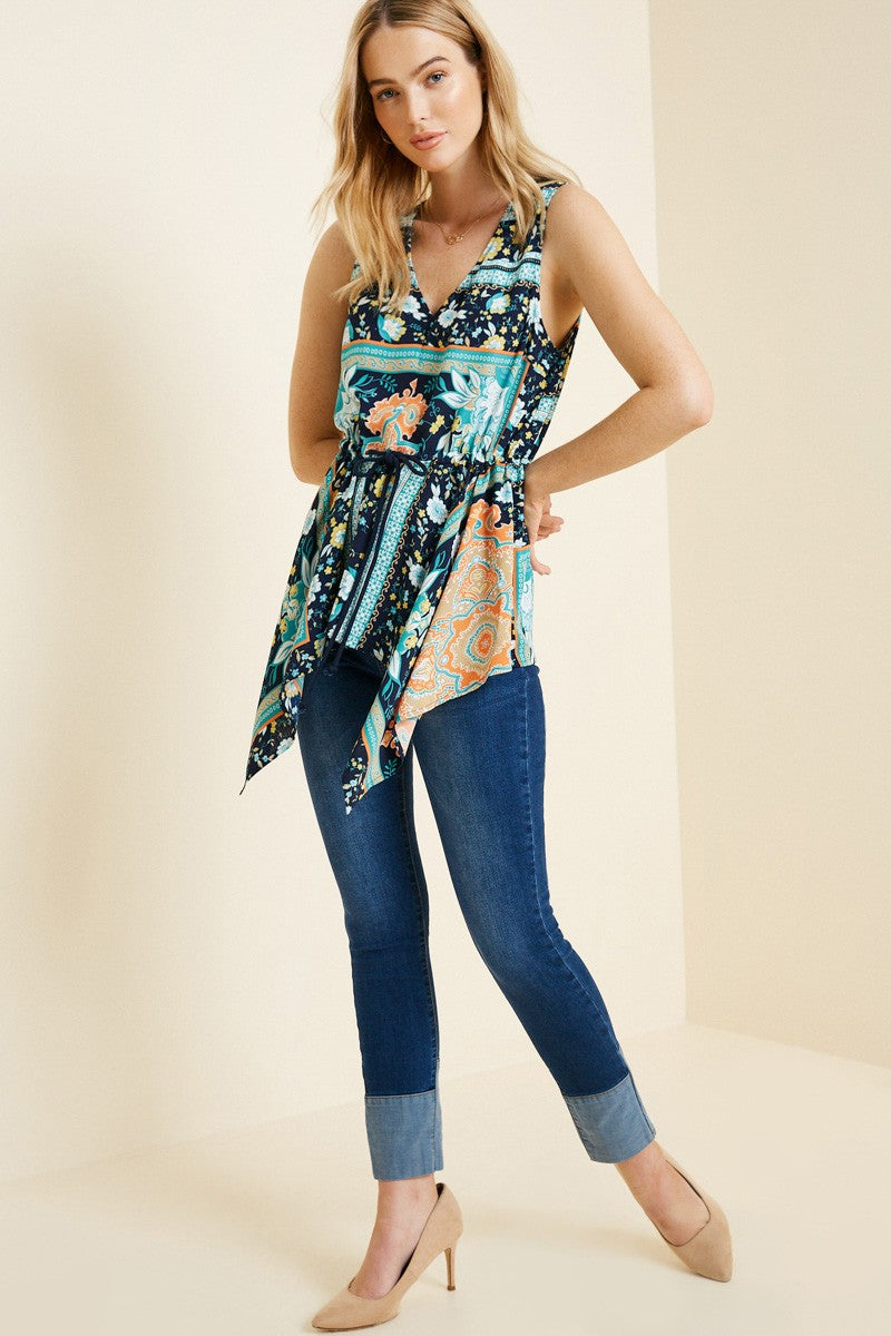 Floral Drawstring Peplum Tank