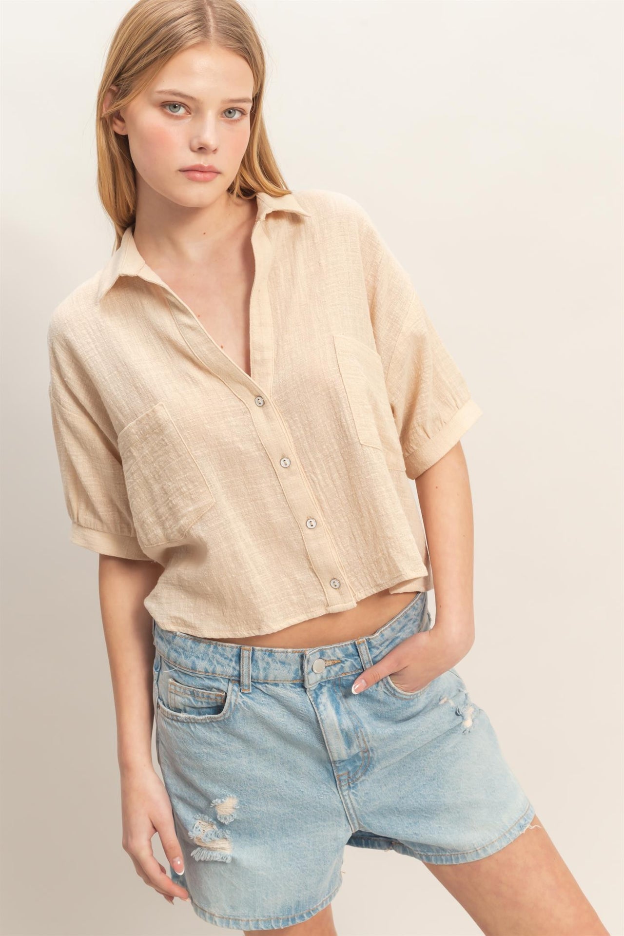 Textured Button-up Shirt