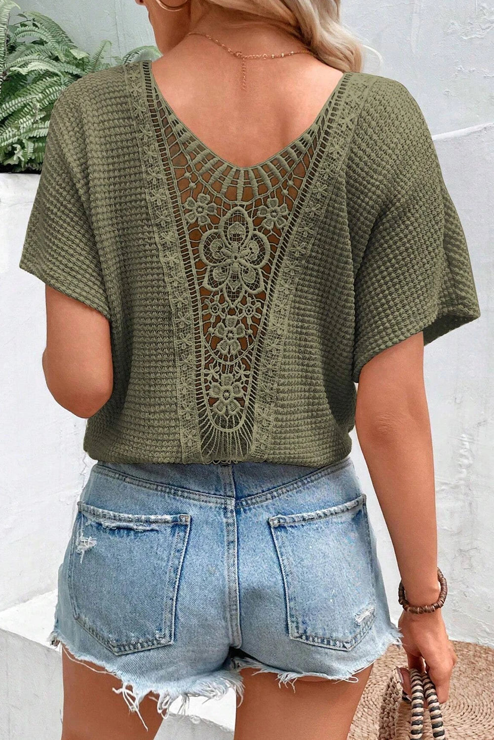 Olive Lace Back Detail Top
